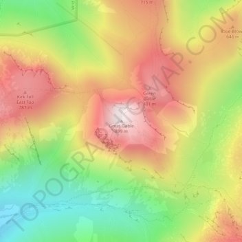 Mapa topográfico Great Gable, altitud, relieve