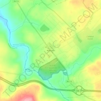 Mapa topográfico Blakeslee, altitud, relieve