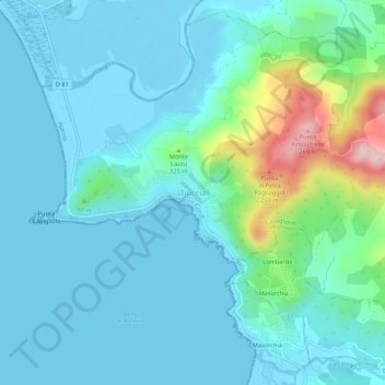 Mapa topográfico Tiuccia, altitud, relieve