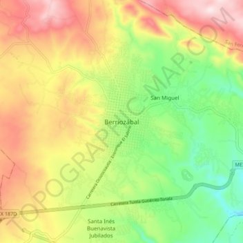 Mapa topográfico Berriozábal, altitud, relieve