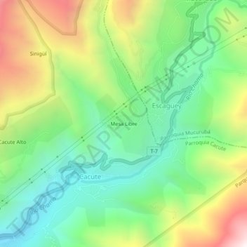 Mapa topográfico Mesa Libre, altitud, relieve