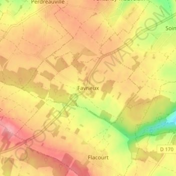 Mapa topográfico Favrieux, altitud, relieve