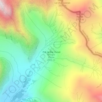Mapa topográfico Rifugio Elena, altitud, relieve
