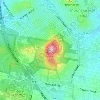 Mapa topográfico Mount Gravatt, altitud, relieve