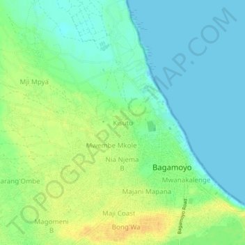 Mapa topográfico Kisutu, altitud, relieve
