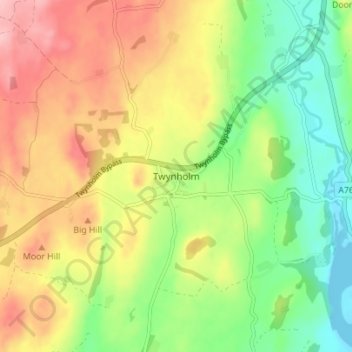 Mapa topográfico Twynholm, altitud, relieve