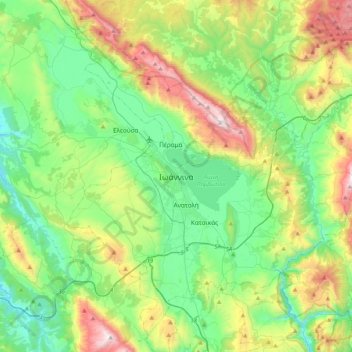 Mapa topográfico Ioannina, altitud, relieve