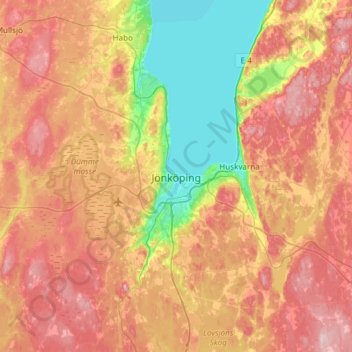 Mapa topográfico Jönköping, altitud, relieve