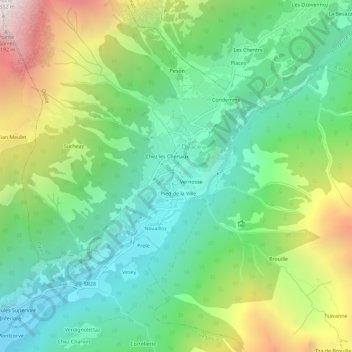 Mapa topográfico Veyne, altitud, relieve