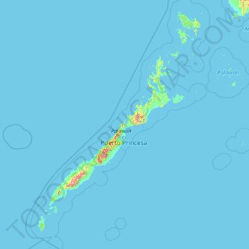 Mapa topográfico Palawan, altitud, relieve