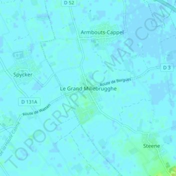 Mapa topográfico Le Grand Millebrugghe, altitud, relieve