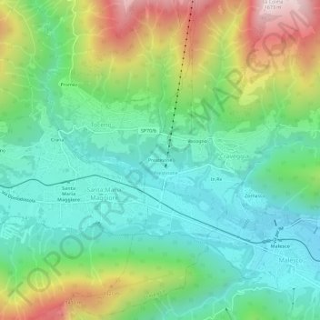 Mapa topográfico Prestinone, altitud, relieve