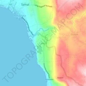 Mapa topográfico Cawag, altitud, relieve