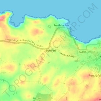 Mapa topográfico Burwen, altitud, relieve