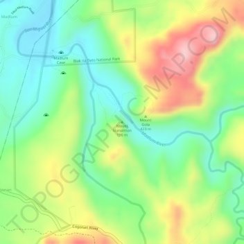Mapa topográfico Mount Manalmon, altitud, relieve