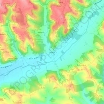 Mapa topográfico Coupat, altitud, relieve