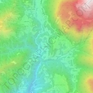 Mapa topográfico Bagnella, altitud, relieve