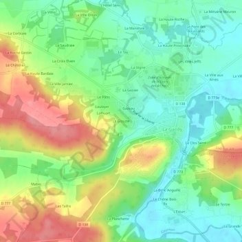 Mapa topográfico La Glouzie, altitud, relieve