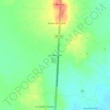 Mapa topográfico La Alborada, altitud, relieve