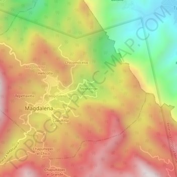 Mapa topográfico Tepetzingo, altitud, relieve