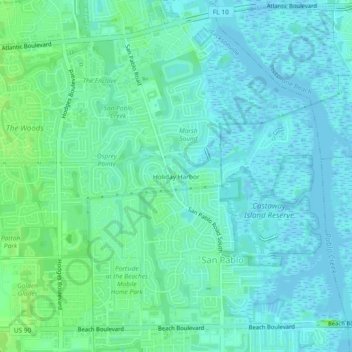 Mapa topográfico Holiday Harbor, altitud, relieve