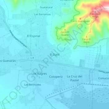 Mapa topográfico El Dátil, altitud, relieve