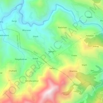 Mapa topográfico Mandri, altitud, relieve