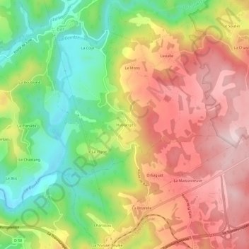 Mapa topográfico Hublange, altitud, relieve