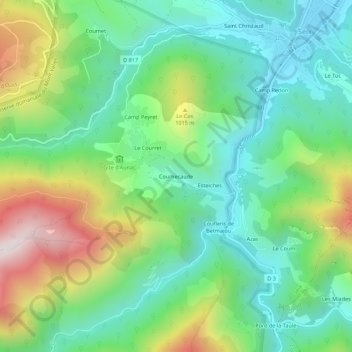 Mapa topográfico Coumecaude, altitud, relieve
