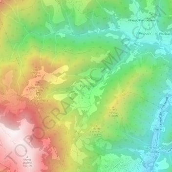 Mapa topográfico Pezzoro, altitud, relieve
