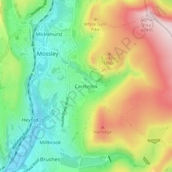 Mapa topográfico Carrbrook, altitud, relieve