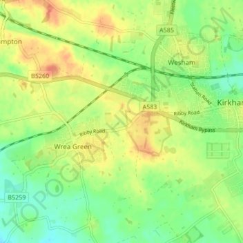 Mapa topográfico Ribby, altitud, relieve