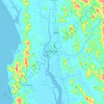 Mapa topográfico Dawei, altitud, relieve