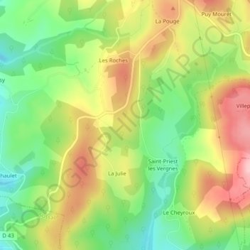 Mapa topográfico La Croix-des-Vergnes, altitud, relieve