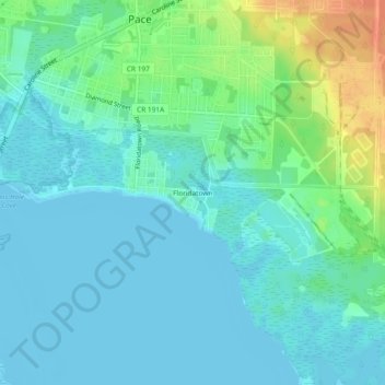 Mapa topográfico Floridatown, altitud, relieve