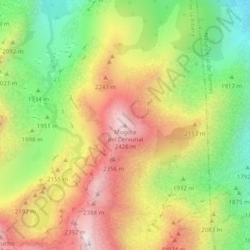 Mapa topográfico Mogote del Cervunal, altitud, relieve