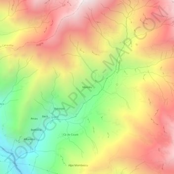 Mapa topográfico Monteu, altitud, relieve