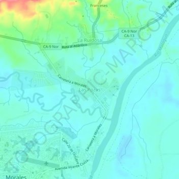 Mapa topográfico Las Pozas, altitud, relieve