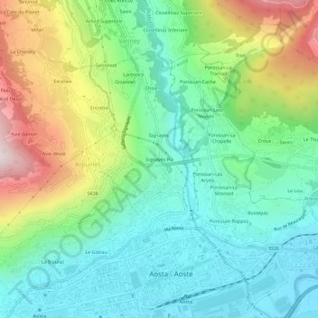 Mapa topográfico Signayes-Ru, altitud, relieve