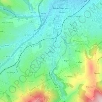 Mapa topográfico Le Creux, altitud, relieve