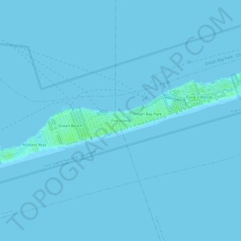 Mapa topográfico Fire Island, altitud, relieve