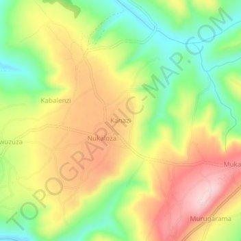 Mapa topográfico Kanazi, altitud, relieve