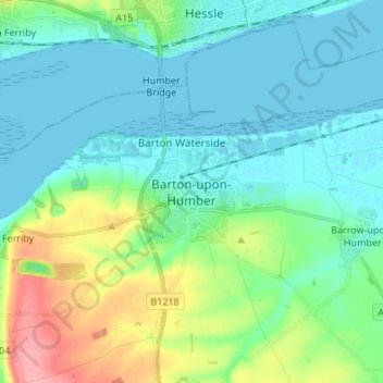 Mapa topográfico Barton-upon-Humber, altitud, relieve