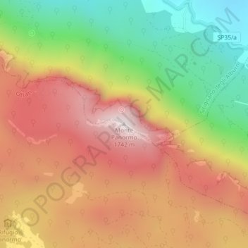 Mapa topográfico Monte Panormo, altitud, relieve