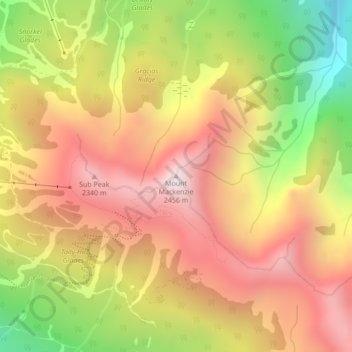 Mapa topográfico Mount Mackenzie, altitud, relieve