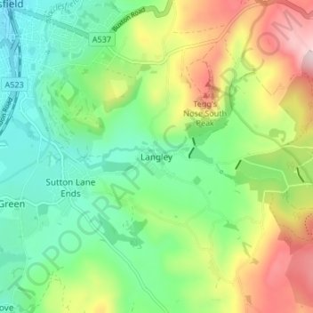 Mapa topográfico Langley, altitud, relieve