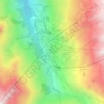 Mapa topográfico Les Fontanettes, altitud, relieve