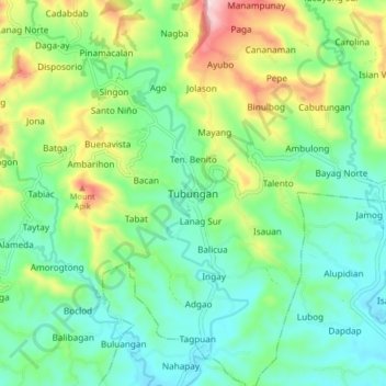 Mapa topográfico Tubungan, altitud, relieve