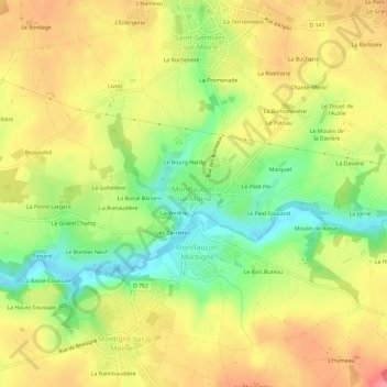 Mapa topográfico Montfaucon-sur-Moine, altitud, relieve