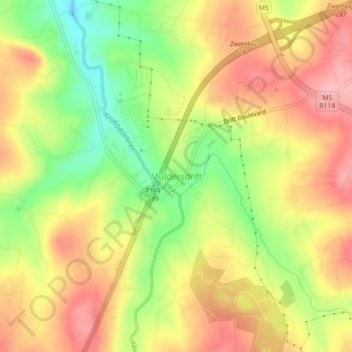 Mapa topográfico Muldersdrift, altitud, relieve